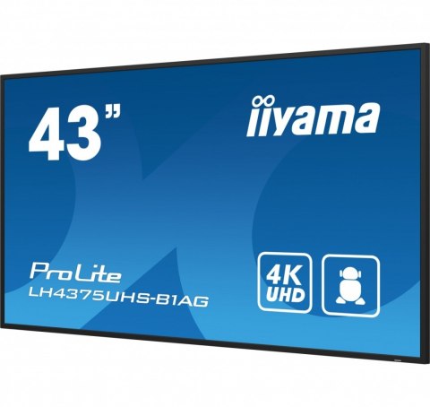 IIYAMA Monitor 42.5 cala ProLite LH4375UHS-B1AG, 24/7,IPS,ANDROID.11,4K,500cd/m2,WiFi,3xHDMI,DP,Daisy/Chain,2xUSB,2x10W,RJ45,iiSignage2
