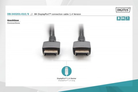 Digitus Kabel połączeniowy PREMIUM DisplayPort 8K60Hz UHD DP/DP M/M 1m Czarny