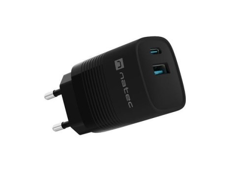 Ładowarka sieciowa, Ładowarka do laptopów Natec Ribera Gan 1x USB-A + 1x USB-C 30W czarna