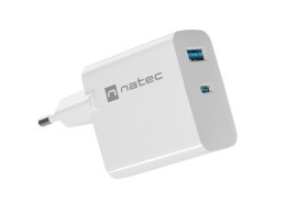 Ładowarka sieciowa, Ładowarka do laptopów Natec Ribera Gan 1x USB-A + 1x USB-C 45W biała