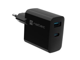 Ładowarka sieciowa, Ładowarka do laptopów Natec Ribera Gan 1x USB-A + 1x USB-C 65W czarna