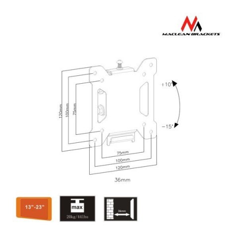 Maclean Uchwyt do telewizora lub monitora 13-27" MC-596 czarny 20kg max vesa 100x100 TV
