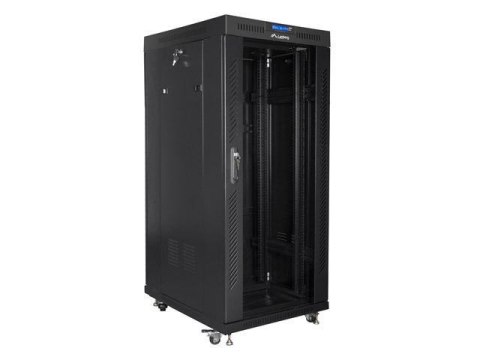 Szafa instalacyjna Rack stojąca 19" 27U 800x1000 czarna drzwi szklane LCD Lanberg (flat pack)