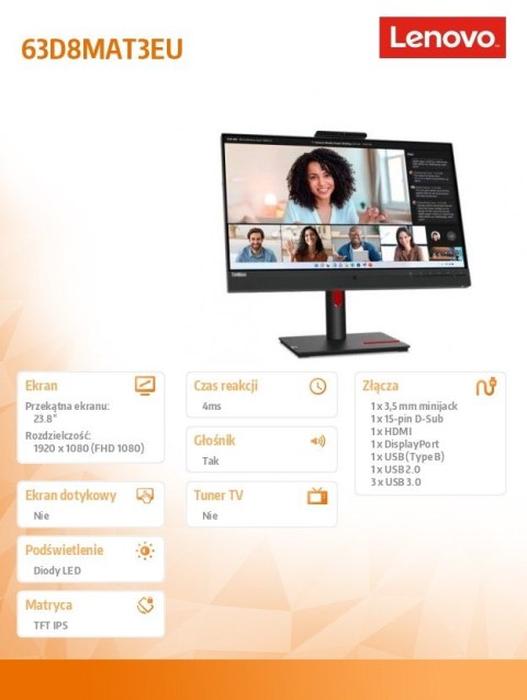Lenovo Monitor 23.8 cala ThinkVision T24v-30 WLED LCD 63D8MAT3EU
