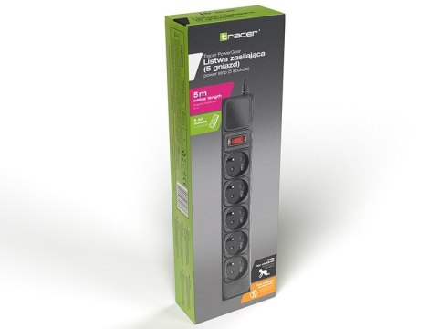 Tracer Listwa zasilającaPowerGear 5m Black 5 gniazd