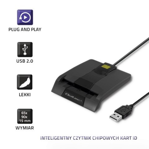 Qoltec Inteligentny czytnik chipowych kart ID SCR-0634 | USB typu C