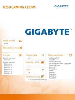 Gigabyte Płyta główna B760 GAMING X s1700 DDR4 ATX