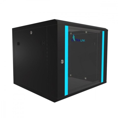 Extralink Szafka wisząca rack 9U 600x600 czarna szklane drzwi