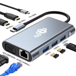 TB HUB Adapter USB C 8w1 HDMIx2 USB VGA RJ45 PD