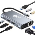 TB HUB Adapter USB C 8w1 HDMIx2 USB VGA RJ45 PD