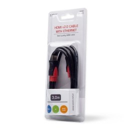 Savio Kabel HDMI (M) v2.0, 3m, miedź, czarny, złote końcówki, ethernet/3D, CL-96