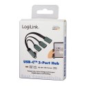 LogiLink Hub USB 3.2, USB-C/M 90, do 3xUSB-A/F, 0.15m