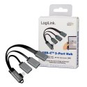 LogiLink Hub USB 3.2, USB-C/M 90, do 3xUSB-A/F, 0.15m