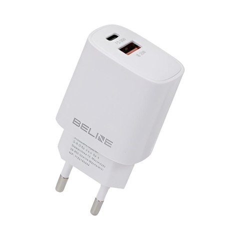 Ładowarka sieciowa Beline 30W 1xUSB-C + 1xUSB GaN PD 3.0 QC 3.0 bez kabla - biała