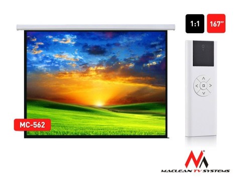 Maclean Ekran projekcyjny elektryczny MC-562 167 cali 1:1 300x300cm Sterowanie ścienne z pilota