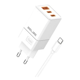 Ładowarka sieciowa Beline 65W GaN 2xUSB-C PD 3.0 + 1xUSB-A QC 3.0 +kabel USB-C - biała