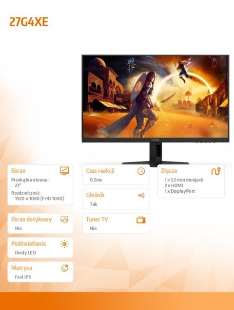 AOC Monitor 27G4XE 27 cali IPS 180Hz HDMIx2 DP Głośniki