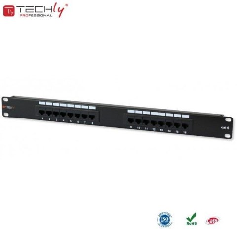 Patch panel TechlyPro 1U UTP 16xRJ45 Cat.6, czarny