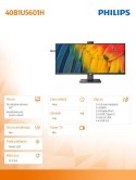 Philips Monitor 40 cali 40B1U5601H IPS HDMI DP USB-C HAS Kamera Głośniki