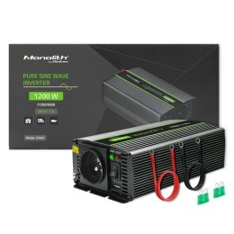 Qoltec Przetwornica napięcia Monolith | 600W | 1200W | 12V na 230V | Czysty Sinus