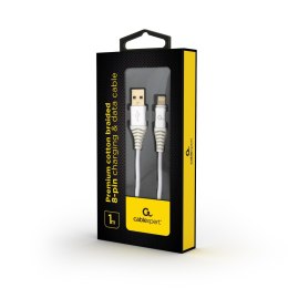 Kabel USB 2.0 (AM/8-pin lightning M) oplot tekstylny 1m biały Gembird