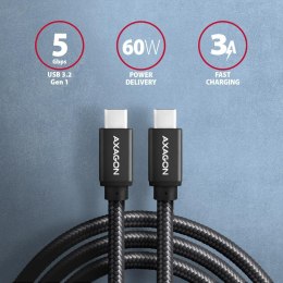 Kabel USB-C 3.2 Gen 1m, PD 60W czarny Axagon