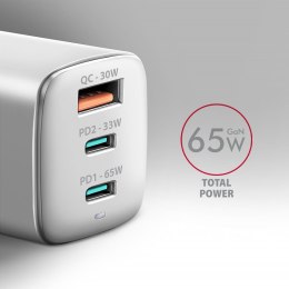 Ładowarka sieciowa GaN Axagon ACU-DPQ65W 1xUSB-A + 2x USB-C 65W biała