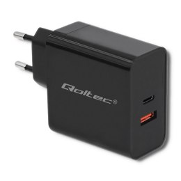 Qoltec Ładowarka sieciowa | 63W | 5-20V | 1.5-3A | USB typ C PD | USB QC 3.0 | Czarna