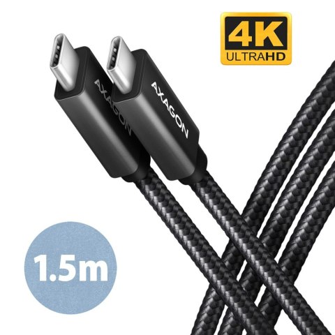 AXAGON BUCM32-CM15AB Kabel USB-C - USB-C 3.2 Gen 2, 1.5m, PD 100W, 5A, 4K HD, ALU, oplot, czarny