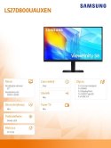 Samsung Monitor 27 cali ViewFinity S80UD IPS 3840x2160 UHD 16:9 1xHDMI 1xDP 1xUSB-C 90W 3xUSB 3.0 LAN KVM 5ms PinP/PbyP 60Hz HAS+PIV pła