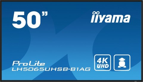 IIYAMA Monitor 50 cali LH5065UHSB-B1 AG, 24/7, VA, ANDROID 11, 4K, 800cd, iiSignage2, SDM, 2x HDMI, DP, 2x USB,2x 10W, RJ45, WiFi, 4/32