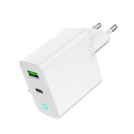 Gembird Ładowarka USB-A USB-C LED 20W PD QC3.0 biała