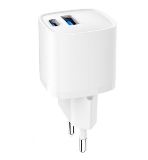 Gembird Mini-ładowarka USB-A USB-C 20W PD QC3.0 biała