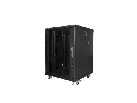 Szafa instalacyjna Rack stojąca 19" 15U 600x600 czarna Lanberg (flat pack)