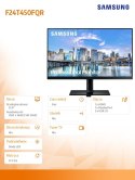 Samsung Monitor 24 cale T450FQ IPS 1920x1080 FHD 16:9 2xHDMI 1xDP 2xUSB 2.0 5ms 75Hz HAS+PIVOT płaski 3YOn-Site