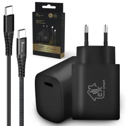 Extralink Zestaw Smart Life USB Type-C do Type-C, 200cm,Czarny + Ładowarka18W PD3.0 czarna