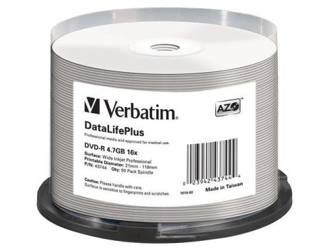 Verbatim DVD-R 16x 4.7GB 50P CB Printable AZO DL+ NO ID