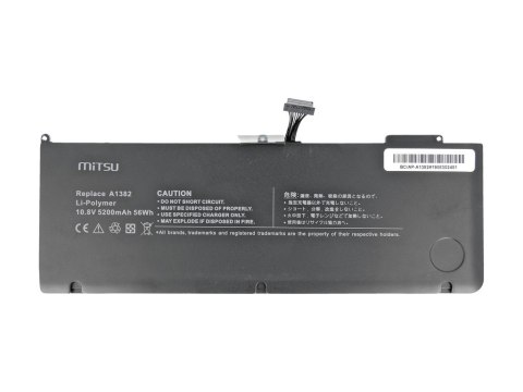 Mitsu Bateria do Apple MacBook Pro 15 - A1382 5200 mAh (56 Wh) 10.8 - 11.1 Volt