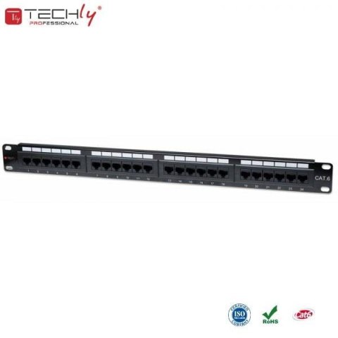 Patch panel TechlyPro 1U UTP 24xRJ45 Cat.6, czarny