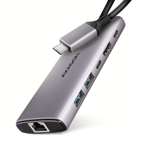 AXAGON HMC-6G2L Wieloportovy hub USB 6in1, 10Gbps, 2xUSB-A, 1xUSB-C, HDMI 4K/60Hz, PD 100W, GLAN, 15cm USB-C kabel