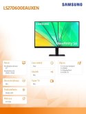 Samsung Monitor 27 cale ViewFinity S60D IPS 2560x1440 WQHD 16:9 1xHDMI 1xDP 3xUSB 3.0 5ms PinP/PbyP 100Hz HAS+PIV płaski 3YOn-Site