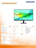 Samsung Monitor 32 cale ViewFinity S60UD IPS 2560x1440 WQHD 16:9 1xHDMI 2xDP(In+Out) 1xUSB-C 90W 3xUSB 3.0 LAN KVM 5ms PinP/PbyP 100Hz H