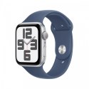 Apple Watch SE GPS, koperta 44 mm z aluminium w kolorze srebrnym z paskiem sportowym w kolorze denim - rozmiar M/L