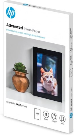 HP Papier fotograficzny Advanced, błyszczący, 250 g/m2, 10 × 15 cm, 25 arkuszy