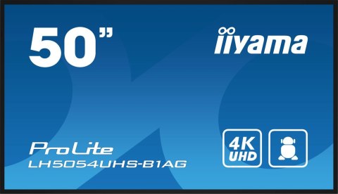 Iiyama LH5054UHS-B1AG signage display Płaski panel Digital Signage 125,7 cm (49.5") LCD Wi-Fi 500 cd/m² 4K Ultra HD Czarny Proce