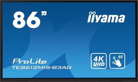 Iiyama TE8612MIS-B3AG signage display Kiosk 2,18 m (86") LCD Wi-Fi 400 cd/m² 4K Ultra HD Czarny Ekran dotykowy Procesor wbudowan