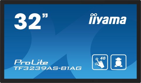 Iiyama TF3239AS-B1AG signage display Płaski panel Digital Signage 80 cm (31.5") LED 500 cd/m² 2.4K Ultra HD Czarny Ekran dotykow