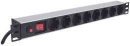 Intellinet 713986 rozdzielacz zasilania PDU 8 x gniazdo sieciowe 1U Aluminium, Czarny