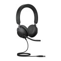 Jabra Evolve2 40, MS Stereo Zestaw słuchawkowy Przewodowa Opaska na głowę Biuro/centrum telefoniczne USB Typu-A Bluetooth Czarny