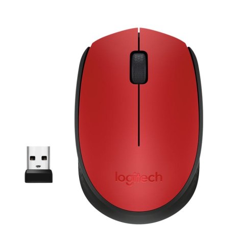 Logitech M171 Red-K myszka Biuro Oburęczny RF Wireless Optyczny 1000 DPI